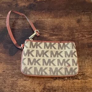 Michael Kors Brown and Tan Monogram Wristlet